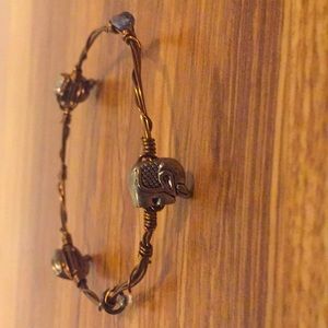 Copper & silver elephant wire wrap bangle bracelet